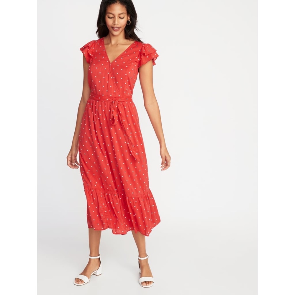 OLD NAVY ORANGE POLKA DOT MIDI DRESS